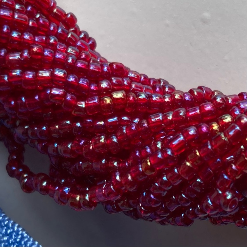 Vintage 30 Strand Cherry Red W/Purple Overtones Glass Bead Necklace
